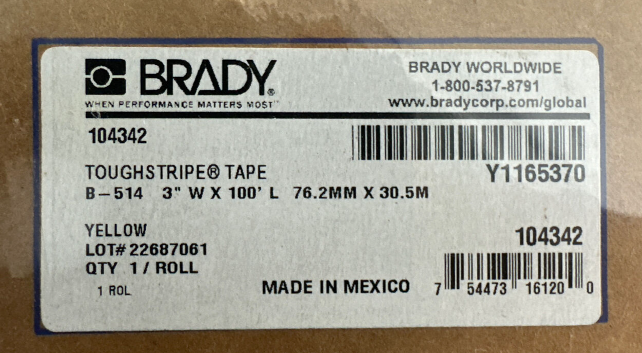 BRADY B-514 3" X 100' 76.2MM X 30.5M YELLOW TOUGH STRIPE TAPE