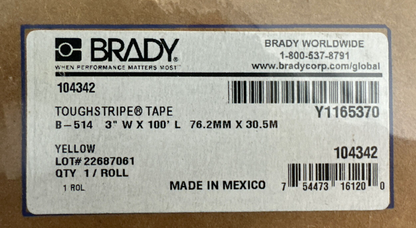 BRADY B-514 3" X 100' 76.2MM X 30.5M YELLOW TOUGH STRIPE TAPE