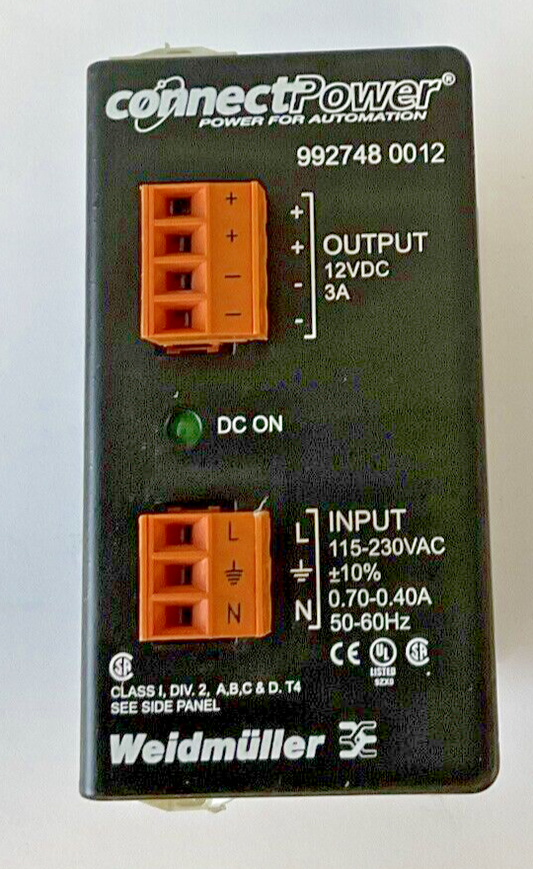WEIDMULLER 992748 0012 CONNECTPOWER POWER SUPPLY 12VDC 3A