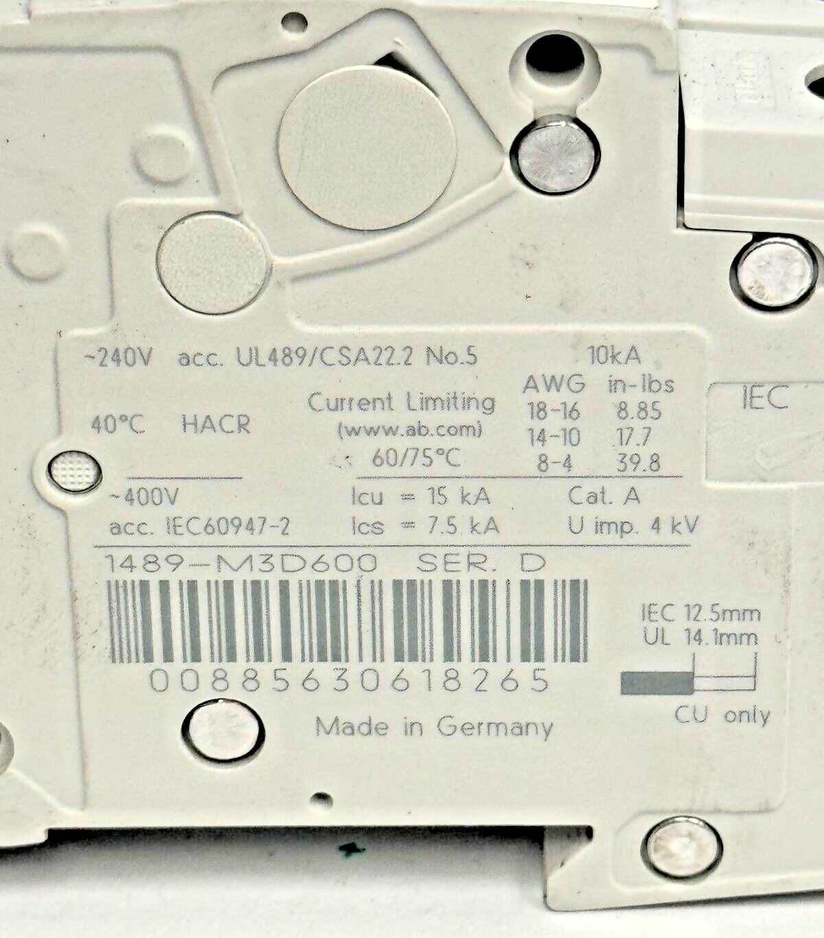 ALLEN-BRADLEY - 1489-M3D600 SER. D - CIRCUIT BREAKER - 3 P, 60 A, 240 V