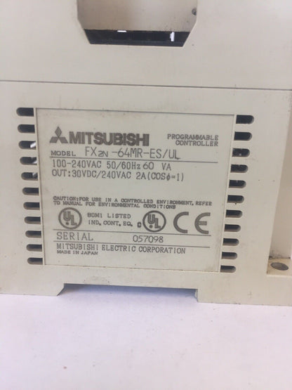 MITSUBISHI FX2N-64MR-ES/UL PROGRAMMABLE CONTROLLER 100-240VAC OUT 30VDC/240VAC