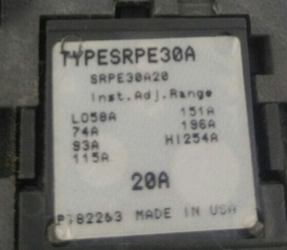 GE SELA24AT0030  2P, 30A, 480V,CIRCUIT BREAKER W/ 20A PLUG, USED GOOD CONDITION