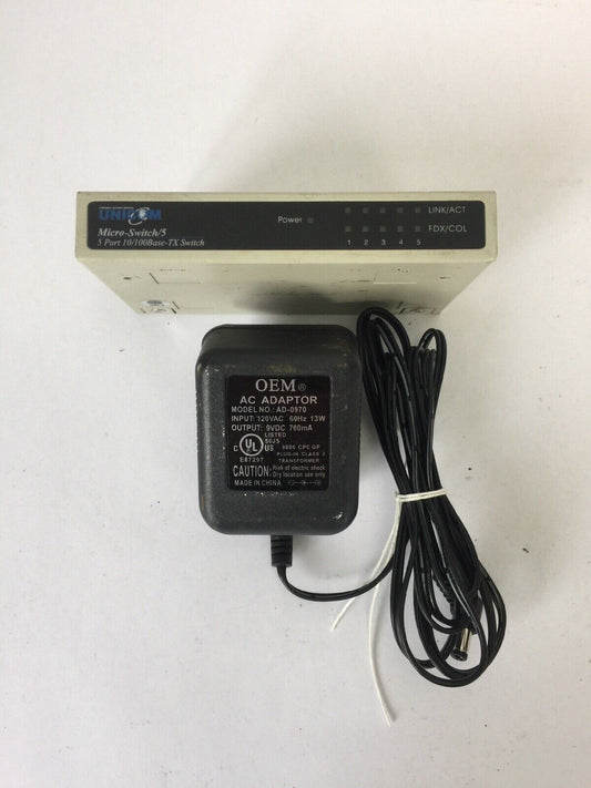 UNICOM MICRO-SWITCH/5 5 PORT 10/100BASE-TX SWITCH AD-0970 OEM AC ADAPTOR 9VDC