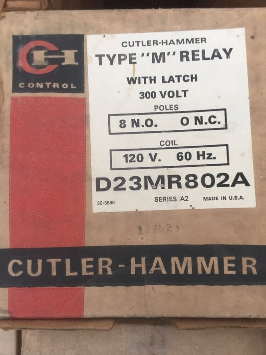 CUTLER HAMMER D23MR802A TYPE M RELAY WITH LATCH 300 VOLT COIL 120 VOLT 60 HZ