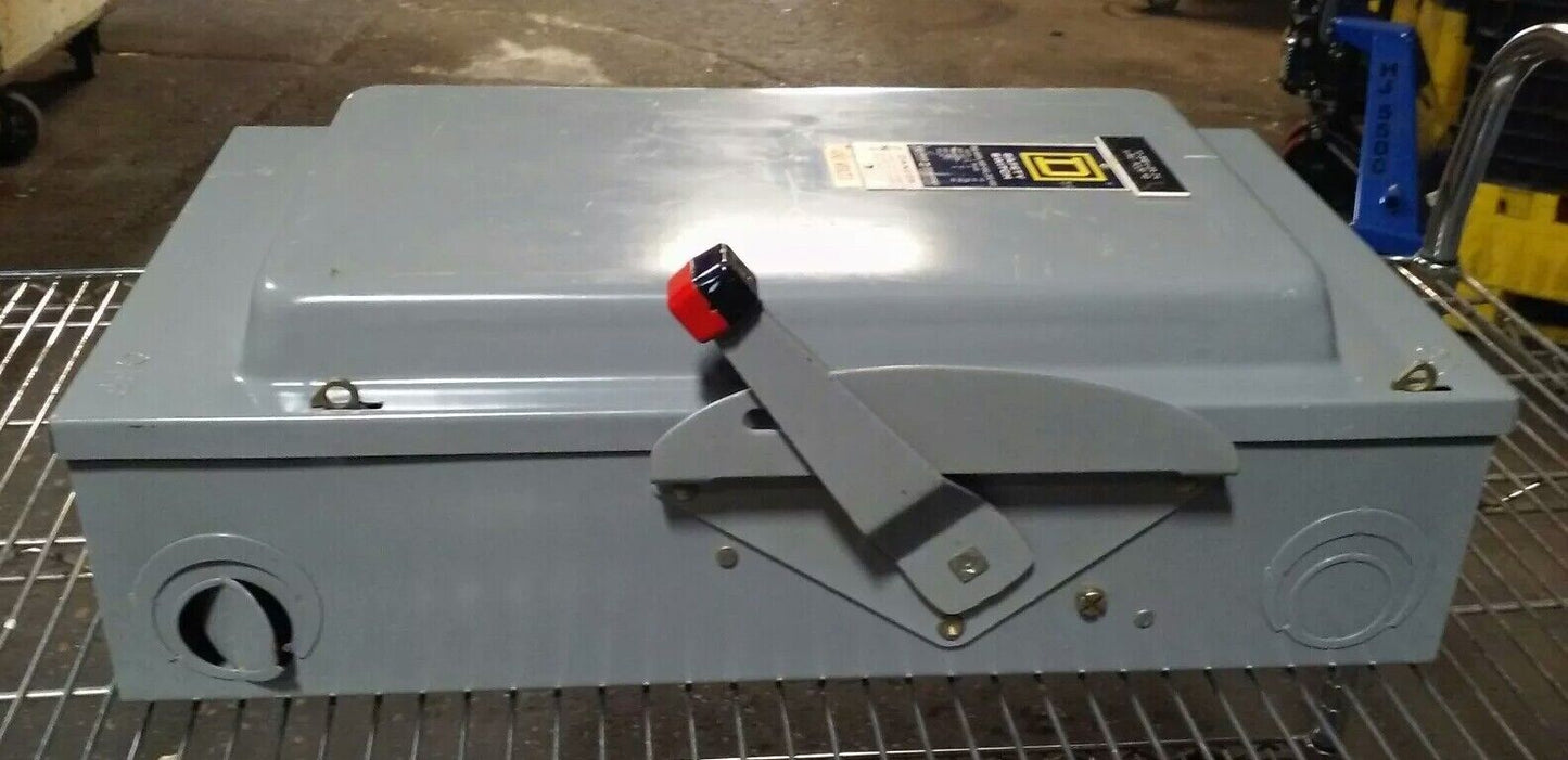 SQ. D HU364, SER. D2, SAFETY SWITCH, 200A, 600VAC/250DC, 3PH, MAX H.P. 150, USED