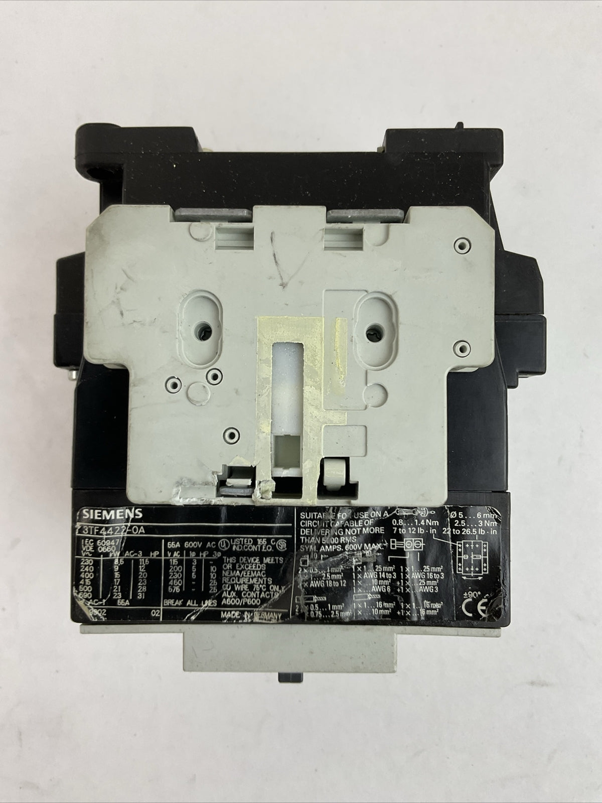 SIEMENS 3TF4422-0A CONTACTOR 600VAC 55A COIL 110V