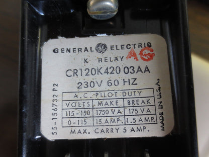 GENERAL ELECTRIC CR120K420 03AA TYPE K RELAY - 230V, 60Hz - NEW SURPLUS