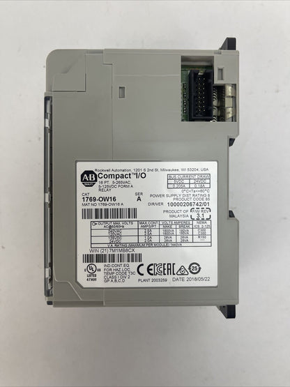 ALLEN BRADLEY 1769-OW16 COMPACT I/O F/W REV 3.1 DIR/VER 10000206742/01 SER A
