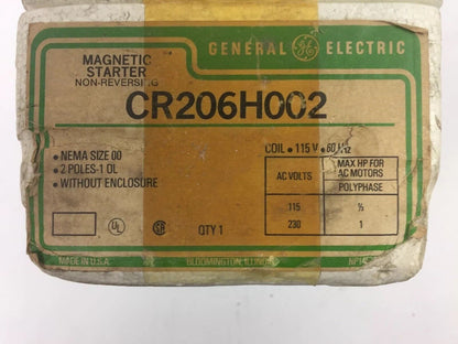 GE CR206H002 MAGNETIC STARTER NON-REVERSING 2 POLES-1OL COIL 115V 60HZ