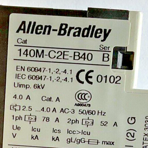ALLEN BRADLEY 140M-C2E-B40 SER.B MOTOR PROTECTOR W/140-C-A AUX CONTACT SER.A