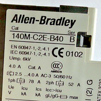 ALLEN BRADLEY 140M-C2E-B40 SER.B MOTOR PROTECTOR W/140-C-A AUX CONTACT SER.A