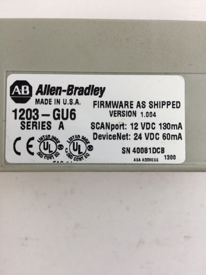 ALLEN BRADLEY 1203-GU6 SER A FIRMWARE AS SHIPPED VERSION 1.004 DEVICENET 24VDC