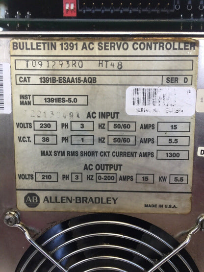 ALLEN BRADLEY 1391B-ESAA15-AQB AC SERVO CONTROLLER INPUT 230V 15A OUTPUT 210V