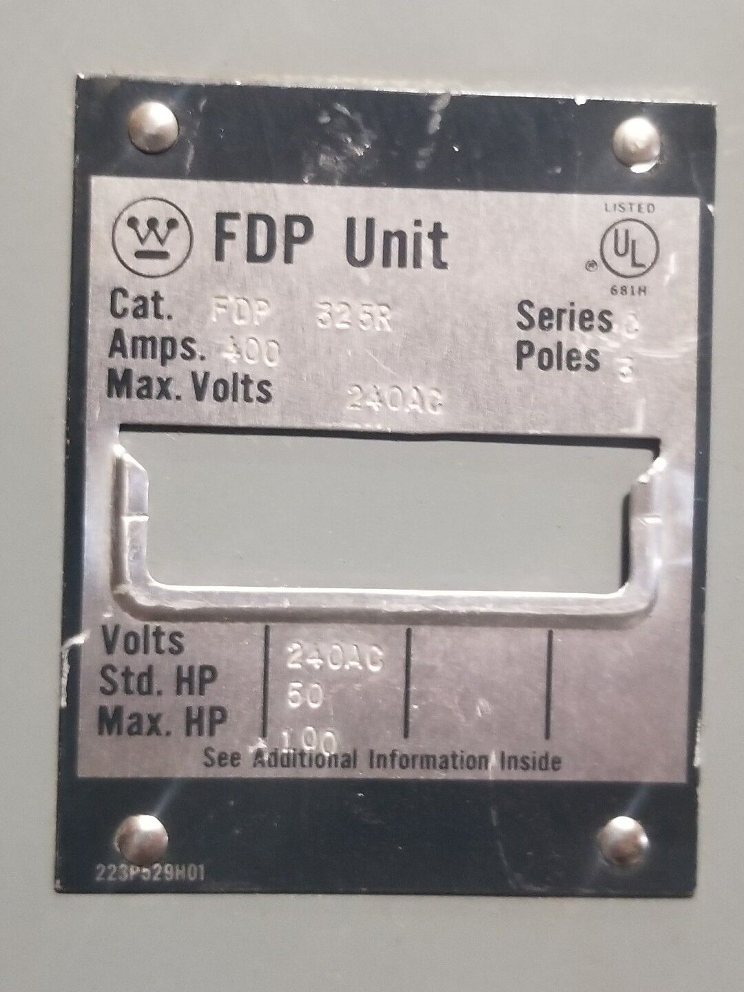 Westinghouse FDP-325R 400 Amp 240V FDP Unit Panelboard Switch 400A