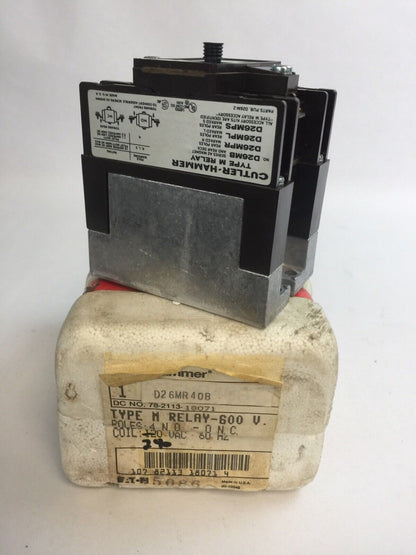 CUTLER HAMMER D26MR40B TYPE "M" RELAY 600V 4NO 0NC COIL 240/220V 60/50CY 9-1989-