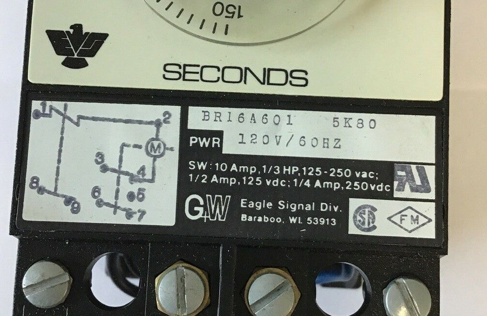 EAGLE SIGNAL BR16A601 RESET TIMER 150SEC. 120V/60HZ 5K80 10A 1/3HP 125-250VAC