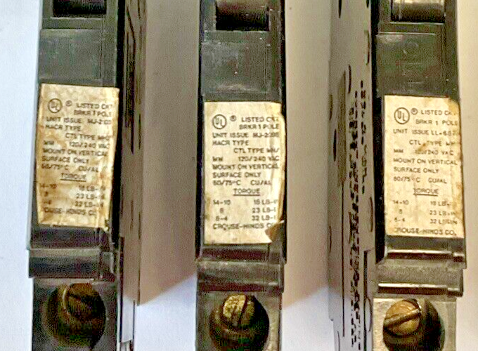 CROUSE-HINDS MH/MM 20A(2X)&15A(3X)CIRCUIT BREAKER 1POLE***LOTOF5***