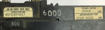 WESTINGHOUSE 457D455G27 TRIP UNIT 800AMP 3POLE INSTANTANEOUS TRIP 6000-3000AMP
