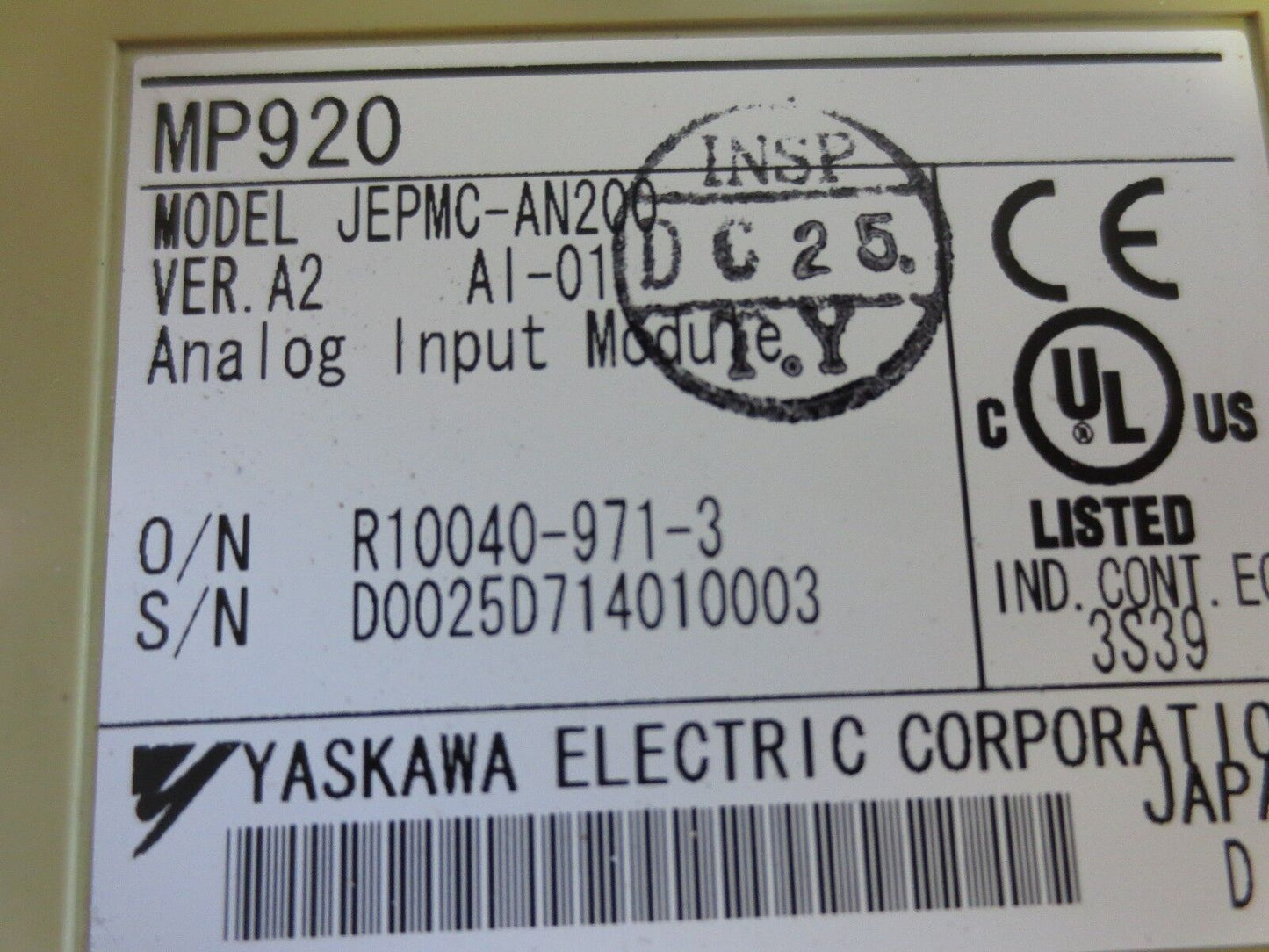 YASKAWA MP920 AI-01 / JEPMC-AN200 ANALOG INPUT MODULE