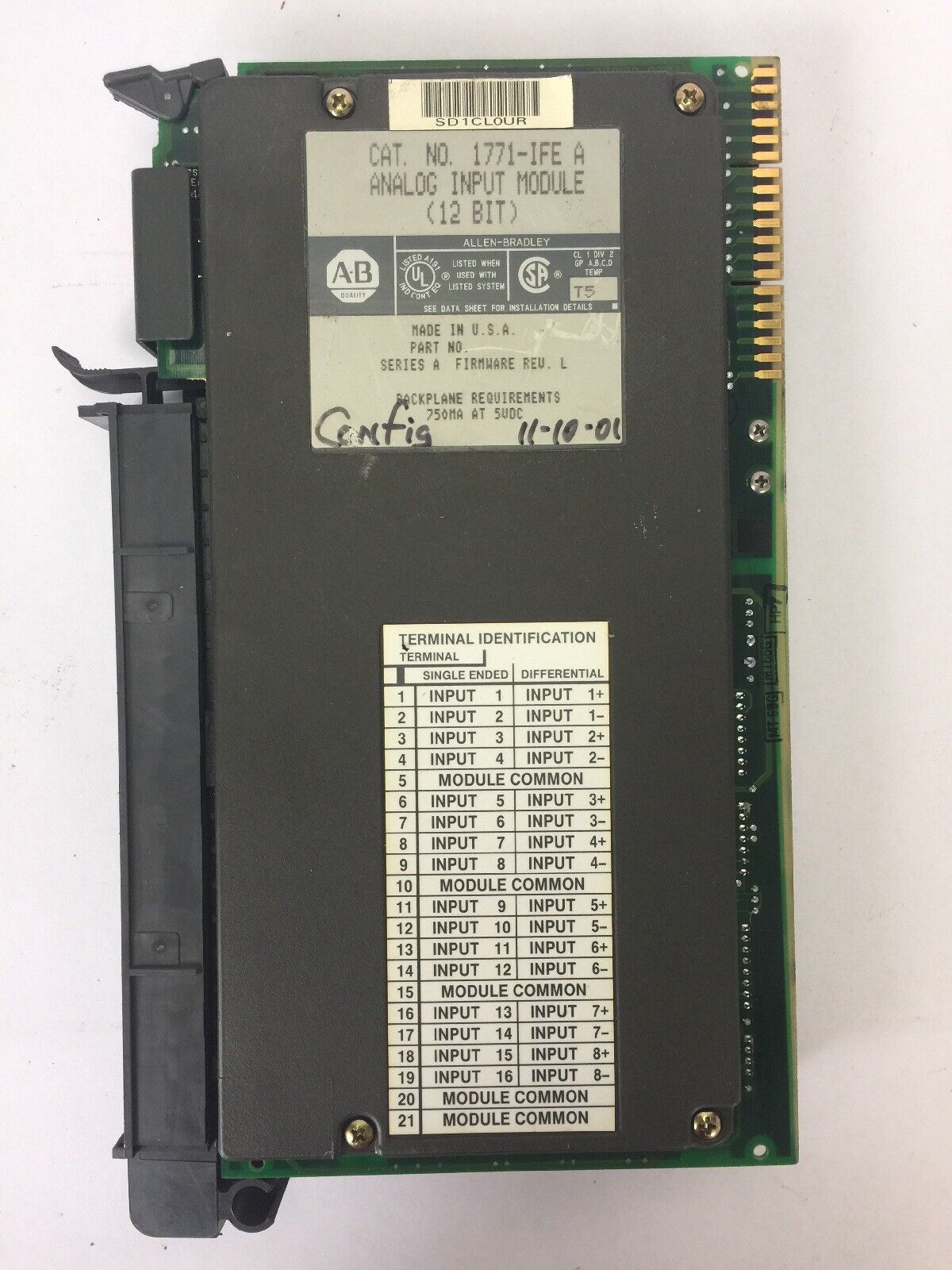 ALLEN BRADLEY 1771-IFE ANALOG INPUT MODULE (12 BIT) SERIES A FIRMWARE REV L
