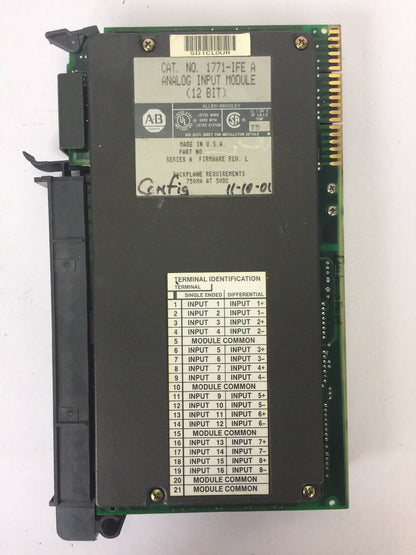 ALLEN BRADLEY 1771-IFE ANALOG INPUT MODULE (12 BIT) SERIES A FIRMWARE REV L