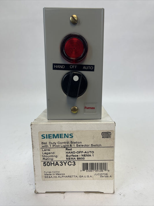 SIEMENS FURNAS 50HA3YC3 CONTROL STATION W/1 PILOT LIGHT & 1 SELECTOR SWITCH