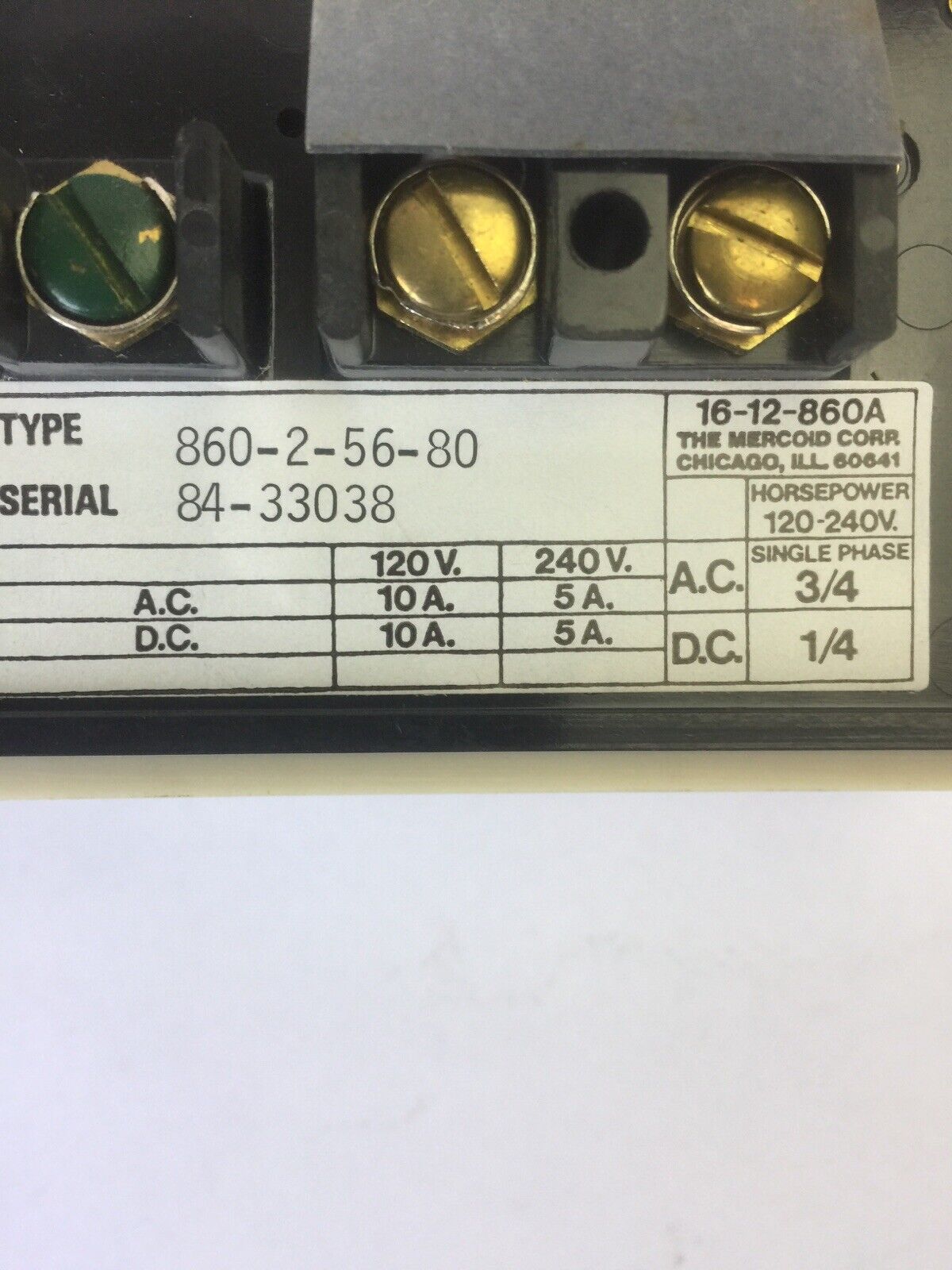 MERCOID CONTROL TYPE DAW 860-2-56-80 THERMOSTAT120/240V 10/5A