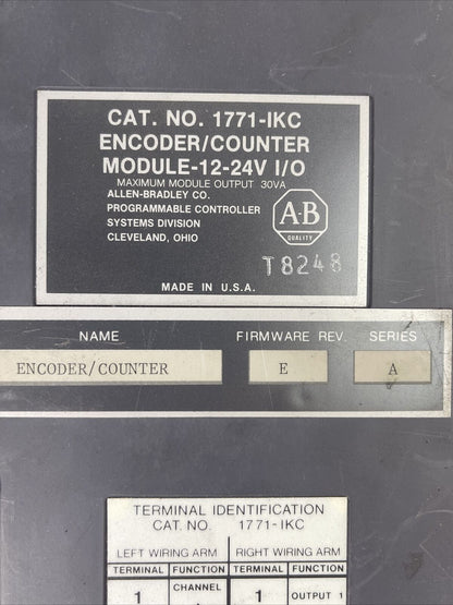 ALLEN BRADLEY 1771-IKC ENCODER/COUNTER MODULE 12-24V I/O SERIES A FIRMWARE REV E