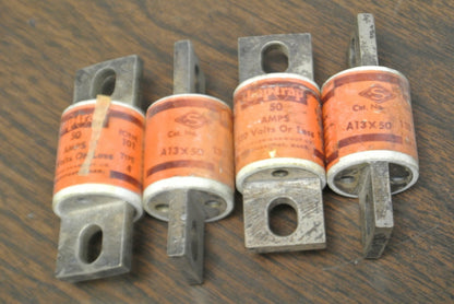 LOT of 4 / SHAWMUT A13X50 AMP-TRAP® BOLT-ON SEMICONDUCTOR FUSE / 50A / 130V