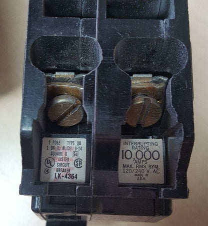 Square D 20 amp breaker 120/240v 10kA  2 pole LOT OF 2