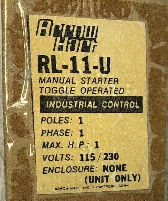 ARROW HART RL-11-U MAUAL STARTER TOGGLE OPERATED INDUSTRIAL CONTROL 115/230V