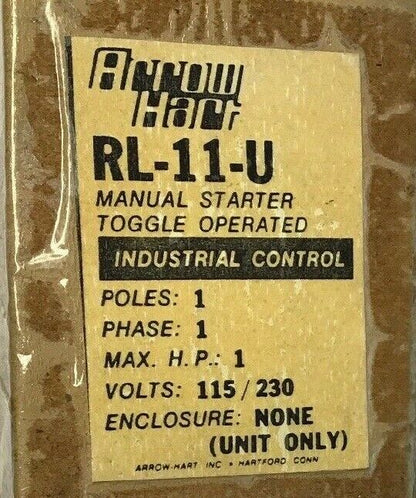 ARROW HART RL-11-U MAUAL STARTER TOGGLE OPERATED INDUSTRIAL CONTROL 115/230V