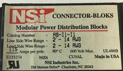 NSI AS-I1-I1 MODULAR POWER DISTRIBUTION BLOCK