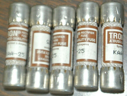 LOT of 5 / BUSSMANN / TRON KAA25 RECTIFIER FUSE / 25A / 130V / NEW SURPLUS