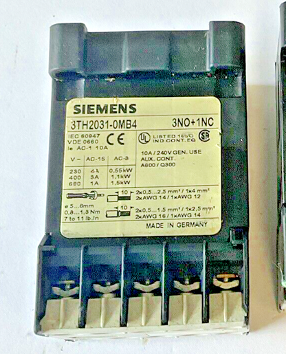 SIEMENS 3TH2031-0MB4 CONTACTOR RELAY 3NO+1NC 31E ***LOTOF2***