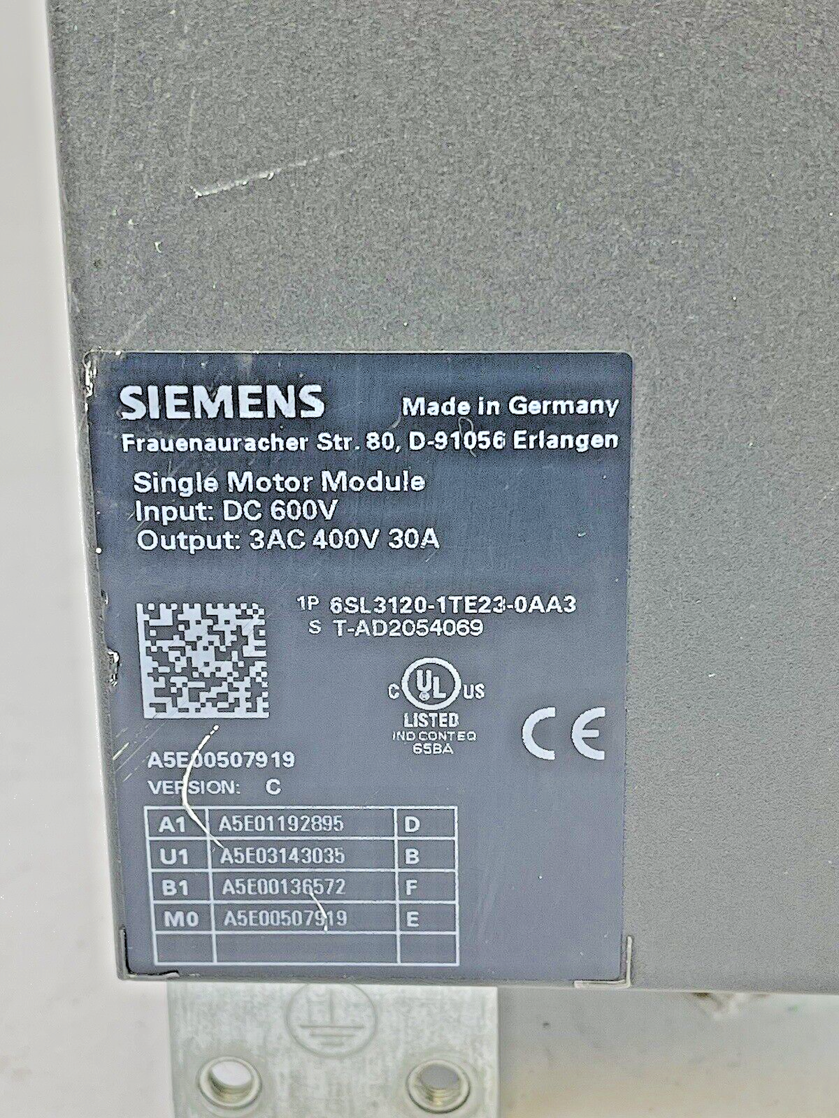 SIEMENS - 6SL 3120-1TE23-0AA3 SER. C - SINAMICS SINGLE MOTOR MODULE - 30A