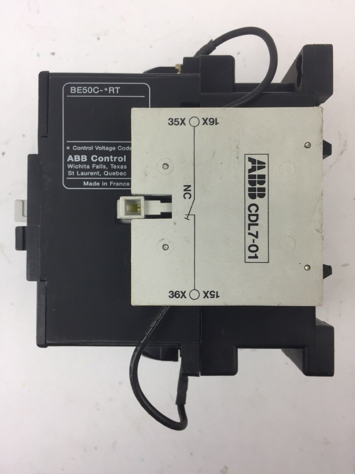ABB BE50 CONTACTOR 600V 65A 3 POLE COIL 24VDC WITH CA L7 & CD L7 AUXILIARY CONTA