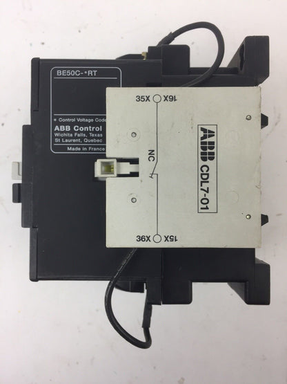 ABB BE50 CONTACTOR 600V 65A 3 POLE COIL 24VDC WITH CA L7 & CD L7 AUXILIARY CONTA