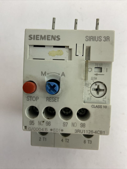 SIEMENS 3RU1126-4CB1 OVERLOAD RELAY SIRIUS 3R 600VAC 17.0-22.0A