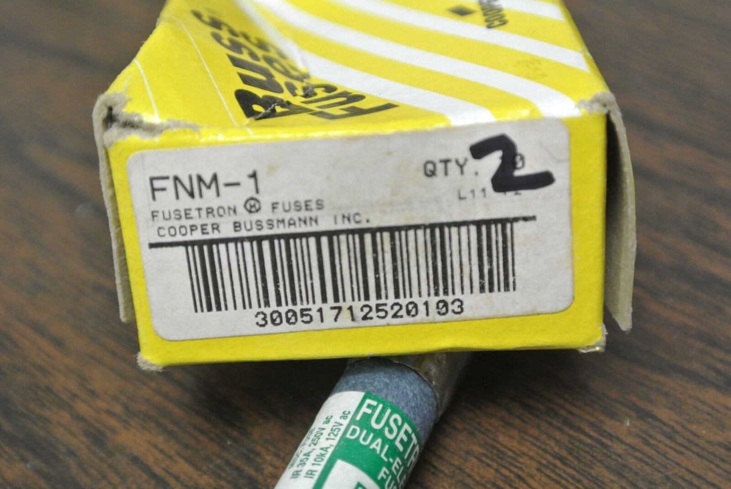 LOT of 2 / BUSS FNM-1 FUSETRON FUSES / 1A / 250V / NEW SURPLUS