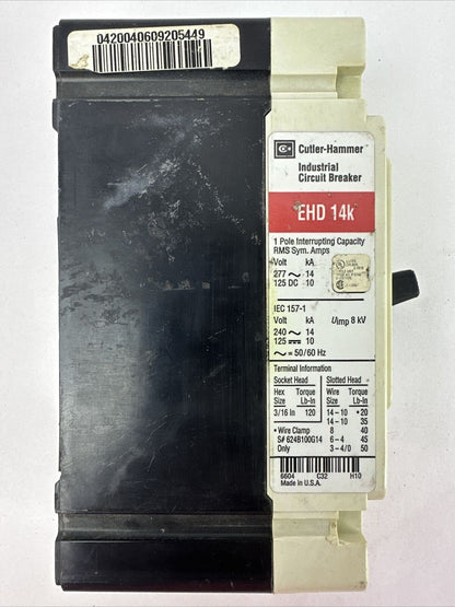 CUTLER HAMMER EHD1015 15AMP 1POLE 277VAC 125VDC INDUSTRIAL CIRCUIT BREAKER