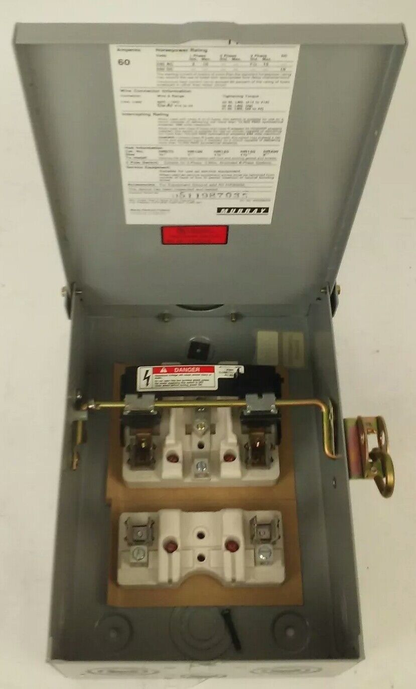 MURRAY GH322NW FUSIBLE SAFETY SWITCH SINGLE THROW 2P, 60A, 240V, 10HP, TYPE 3R