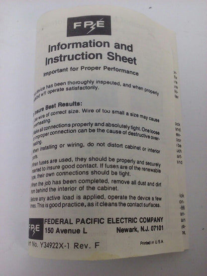 FPE 1132R FUSIBLE HEAVY DUTY SAFETY SWITCH 3P, 100A, 240VAC, 4 WIRE, 30HP