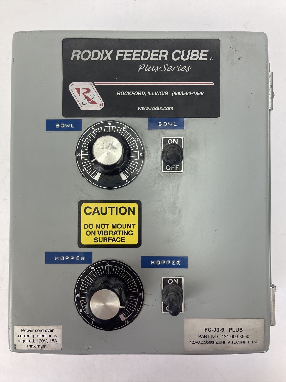 RODIX FEEDER CUBE PLUS SERIES FC-95-5 PLUS 121-000-8500 120VAC 50/60HZ 15A