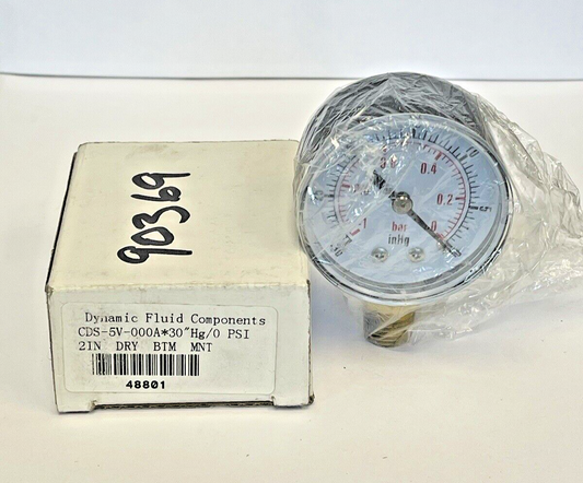 DYNAMIC FLUID COMPONENTS - CDS-5V-000A*30" - PRESSURE GAUGE - 2" DIA,  0-30 PSI