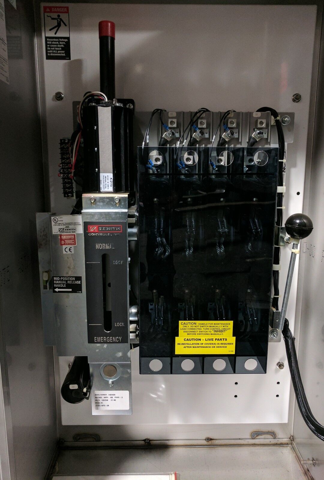 TRANSFER SWITCH GE ZENITH - 100 Amp - 120/240V - 3 Ph STAINLESS ZTSDL10FS-38