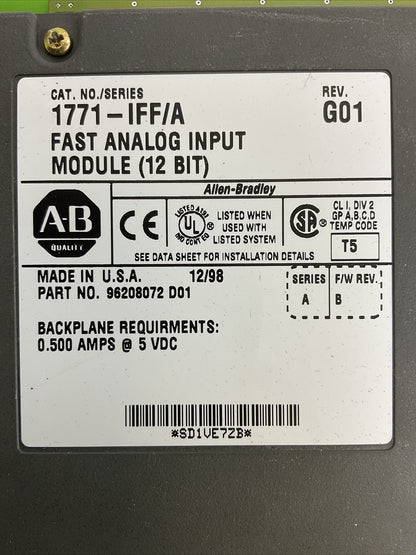 ALLEN BRADLEY 1771-IFF/A REV G01 FAST ANALOG INPUT (12 BIT) SER A F/W REV B 5VDC