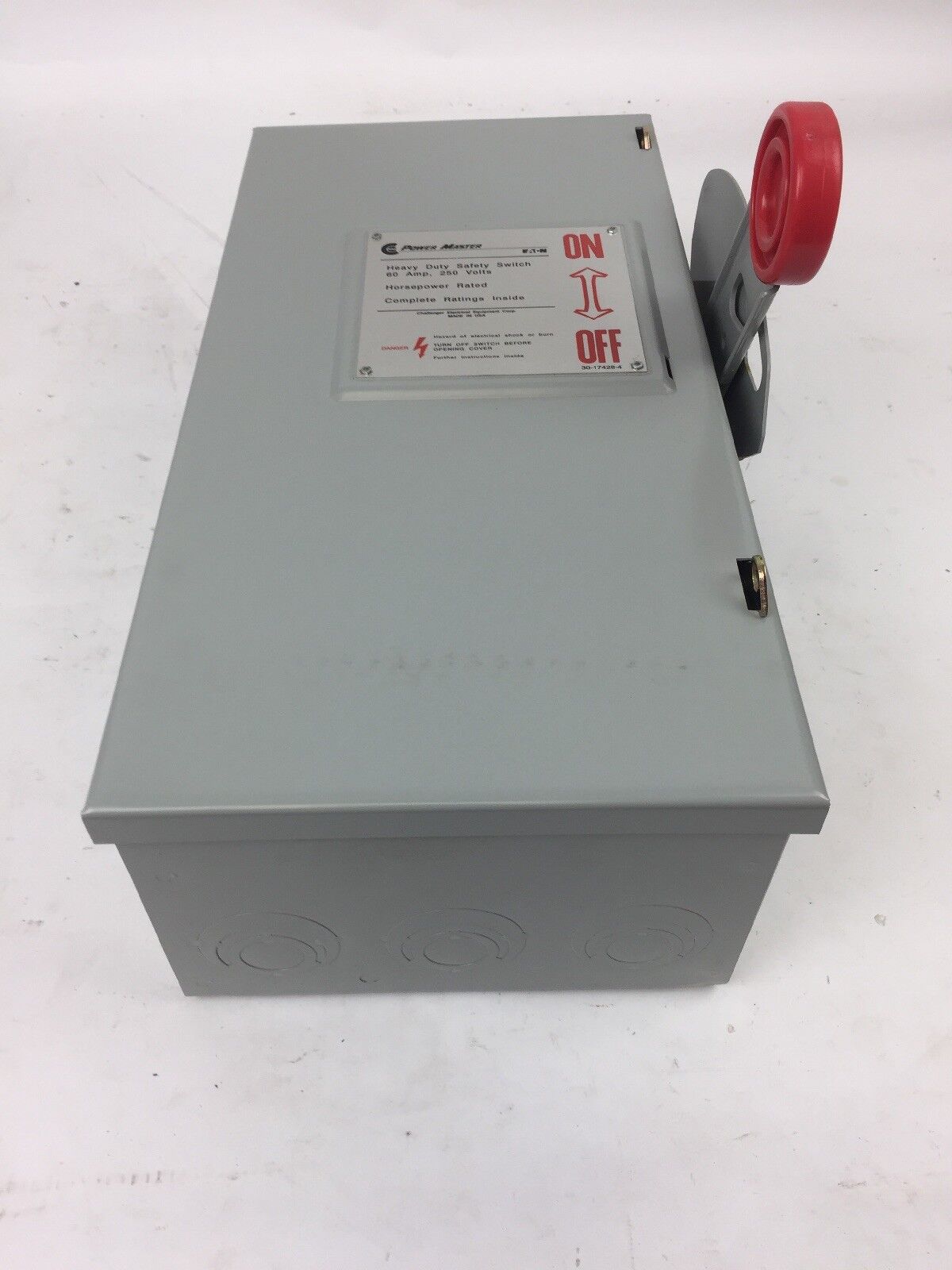 POWER MASTER H222SNK HEAVY DUTY SAFETY SWITCH 60A 240V 3 WIRE S/N FUSIBLE TYPE 1