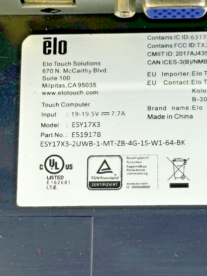 ELO - ESY17X3 - 17" in ALL IN ONE TOUCHSCREEN COMPUTER POS AIO SYSTEM