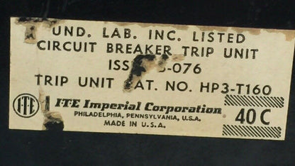 ITE GOULD HP3-T160 CIRCUIT BREAKER TRIP UNIT 1600AMP 3POLE